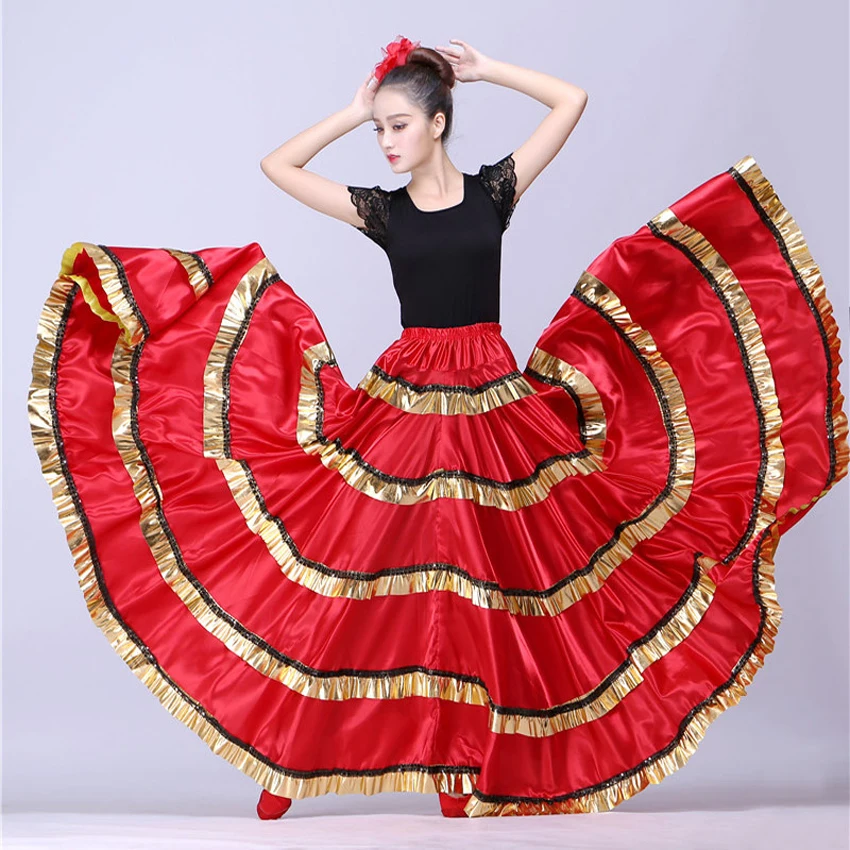 Multi Color Satin 12-16-25-32 Yard 4 Tier Skirt Belly Dancing GYPSY Flamenco 
