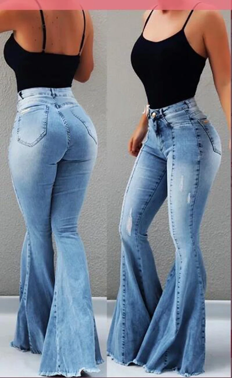 Женские рваные расклешенные джинсы с высокой талией, элегантные винтажные колокольчики, узкие джинсовые штаны, женские сексуальные повседневные широкие джинсы, брюки