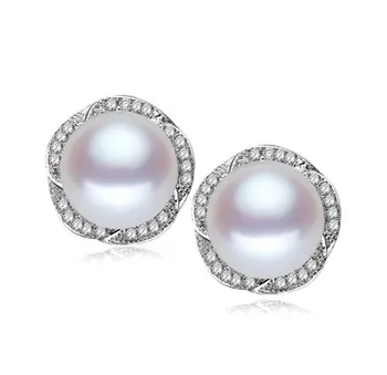 

Women Gift word 925 Sterling real Classic 3 color natural freshwater pearl stud earrings, 925