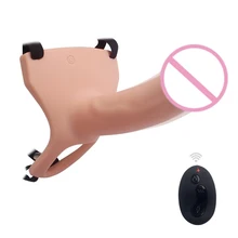 17cm Strap On Dildo Remote Control Vibration Harness 10 Speed G spot Sex Toys For Couple, Flexible Penis Products Dong 2 Colors