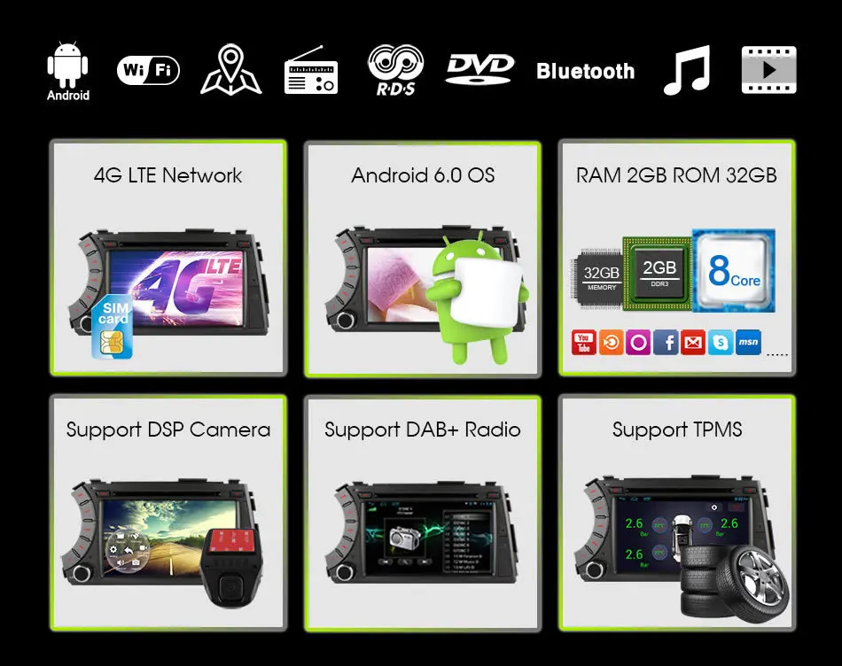 Sale for ssangyong Kyron Actyon Android Unit Radio Stereo Multimedia Player 1 2 din DVD GPS Navigator Carplay Intelligent System DAB+ 4