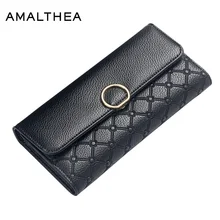 

AMALTHEA Woman Wallet Long Purchase Coin Purse Black Womens Wallets And Purses Solid Litchi Pattern Women'S Wallet Women Purses