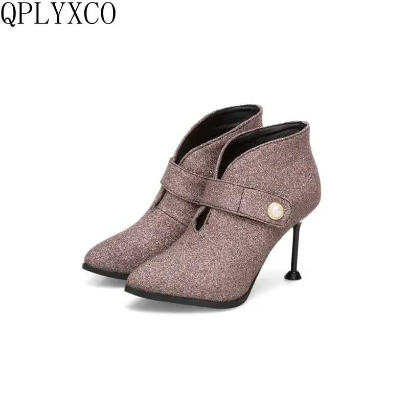 QPLYXCO Ankle Boots Big &amp Small Size 31-50 Autumn winter Women short High heels quality pumps wedding shoes Woman T057 | Обувь