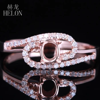 

HELON Solid 14K (585) Rose Gold 5x3mm Oval Cut Setting Real Natural Diamonds Elegant Engagement Wedding Women Fine Jewelry Ring