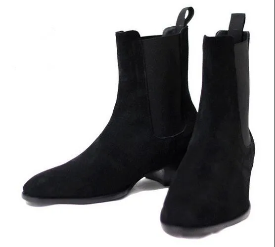 2016 Hot Men Suede Martin Boots Men Stacked Heel Slip On Shoes Fashion