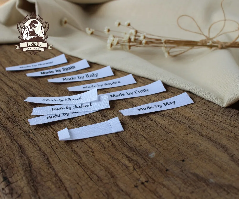 

Custom Sewing Labels, Made labels, Country, name, date, manufacturing area, Cotton Ribbon Tags, Name Tags