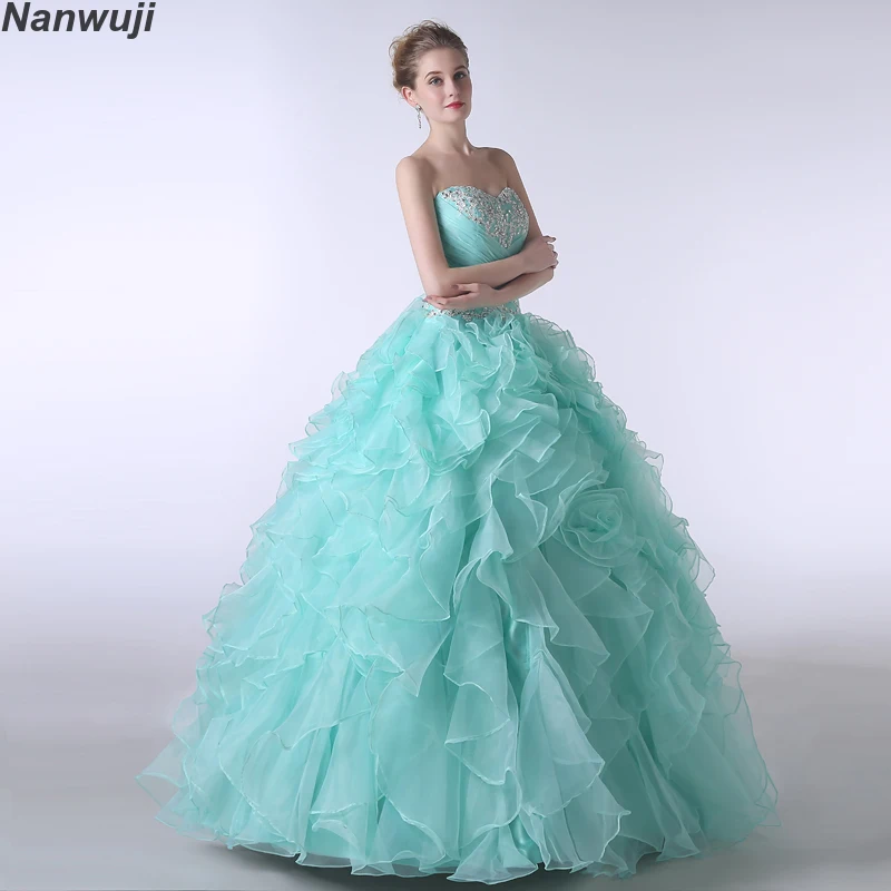 

Puffy Quinceanera Dresses 2018 Sweetheart Mint gree Beading Sweet 16 Ball Gowns Blue Quinceanera Dress 15 Years Birthday Party