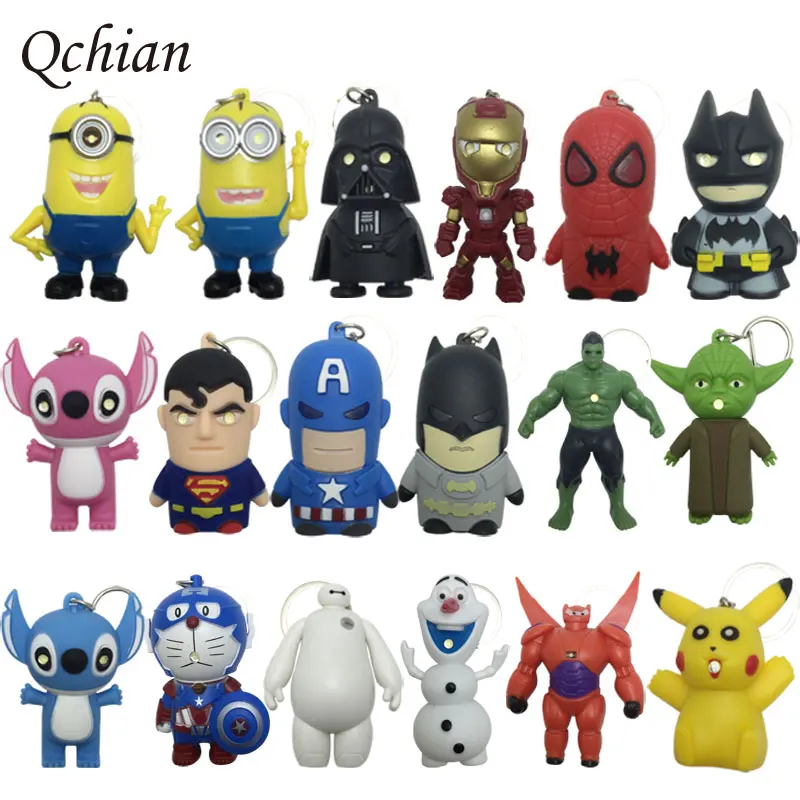 

Key Chains keychain Iron Man Key Holder Hulk Big Hero 6 Olaf Pikachu Keyrings Spiderman Lighting Sounds