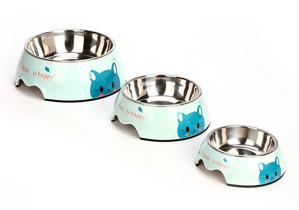 Милая миска для собак из нержавеющей стали розового и синего цвета, миски для кошек с принтом, питатели для домашних животных, пластиковая чаша для воды для здоровья, миска для собак, кошек