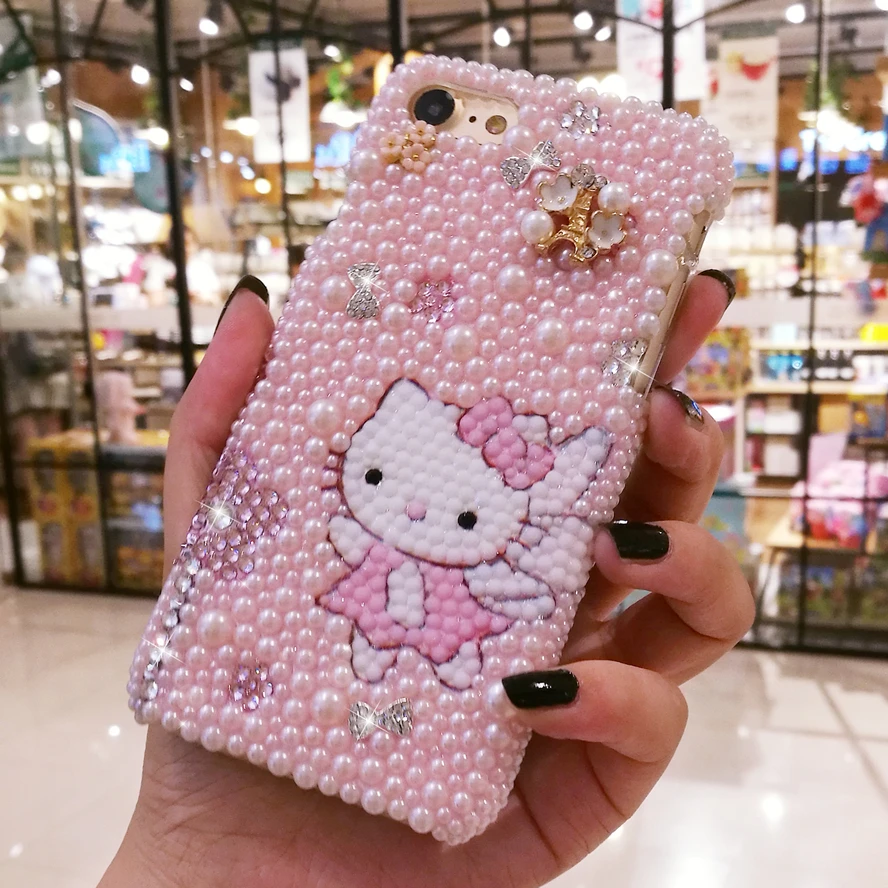 

For Huawei p20 P30 Bling Crystal Luxury Pearl Pink Hello Kitty Diamond case For Huawei mate20 20X pro hard gift case shell cover