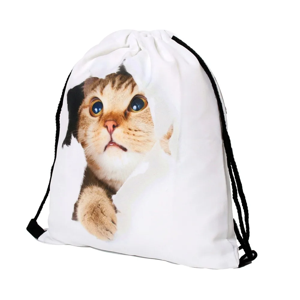 DAOXI милый кот мешки Drawstring 3D с животным принтом Модные Рюкзаки Девушек YY10143