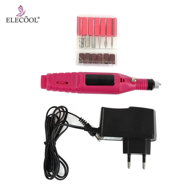 

ELECOOL 1 Set 6 bits Electric Manicure Machine Nail Drill Art Pen Pedicure File Polish Tool Shaper Device Nail Art Tools Kit