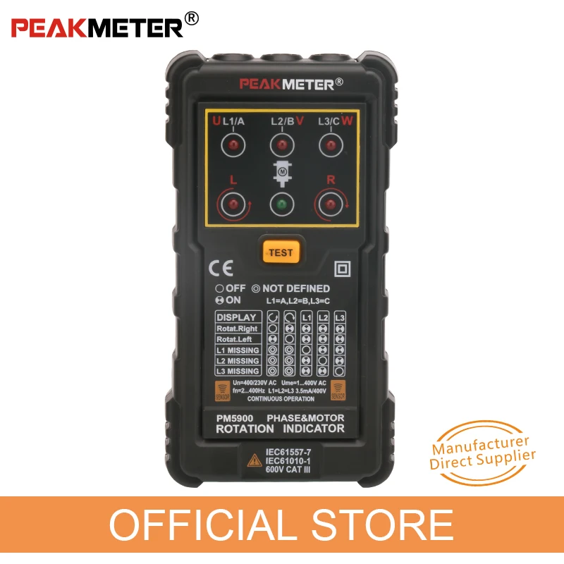 Тестер последовательности PEAKMETER PM5900 3 фазный ампервольтметр для измерения