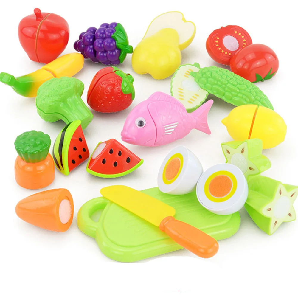 Ролевые игры, пластиковые 16 штук, пластиковый случайного цвета, игрушки для еды, фрукты и овощи, игрушки для кухни, набор игрушек для резки, детские игрушки