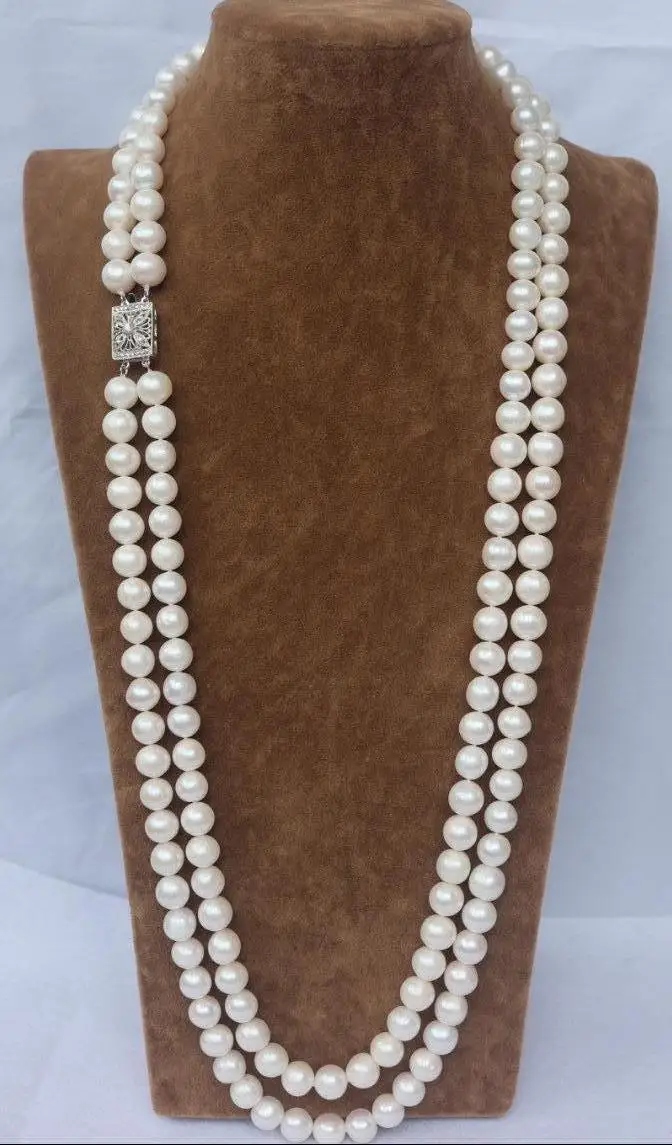 

Free Shipping >> CHARMING NATURAL 2 ROW 9-10MM WHITE AAA++ AKOYA SOUTH SEA PEARL NECKLACE 24