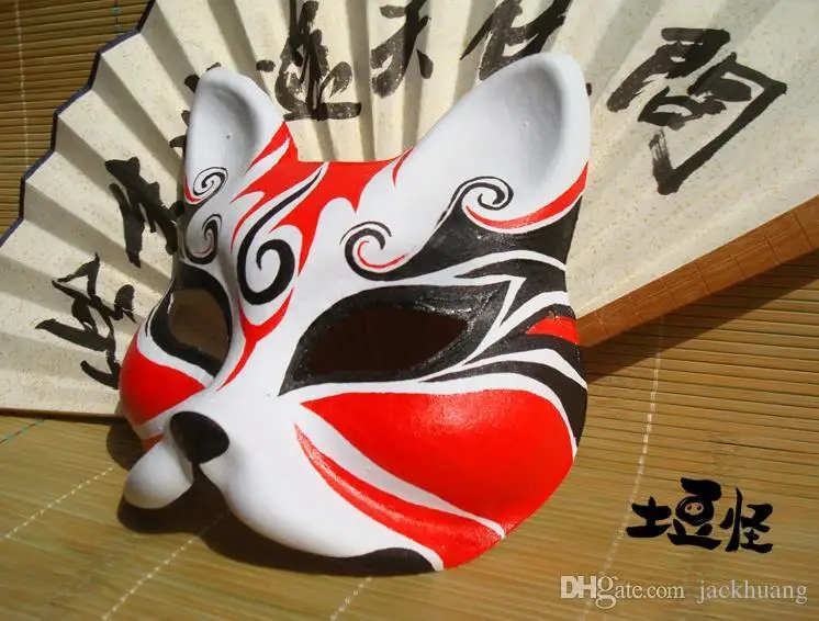 

Hand- painted Fox Mask Endulge Japanese Animal Mask Half Face Paper Pulp Halloween Masquerade Cosplay Cartoon Mask High Quality
