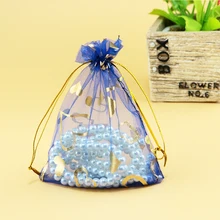 Christmas Wedding ceremony Present Sweet Baggage 100pcs/lot Royal Blue Coronary heart Organza Tull Jewellery Present Packaging Baggage Drawable Beauty Pouch