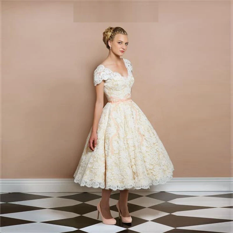 Short Lace Wedding Dress With Sleeves Vintage Inspired 9