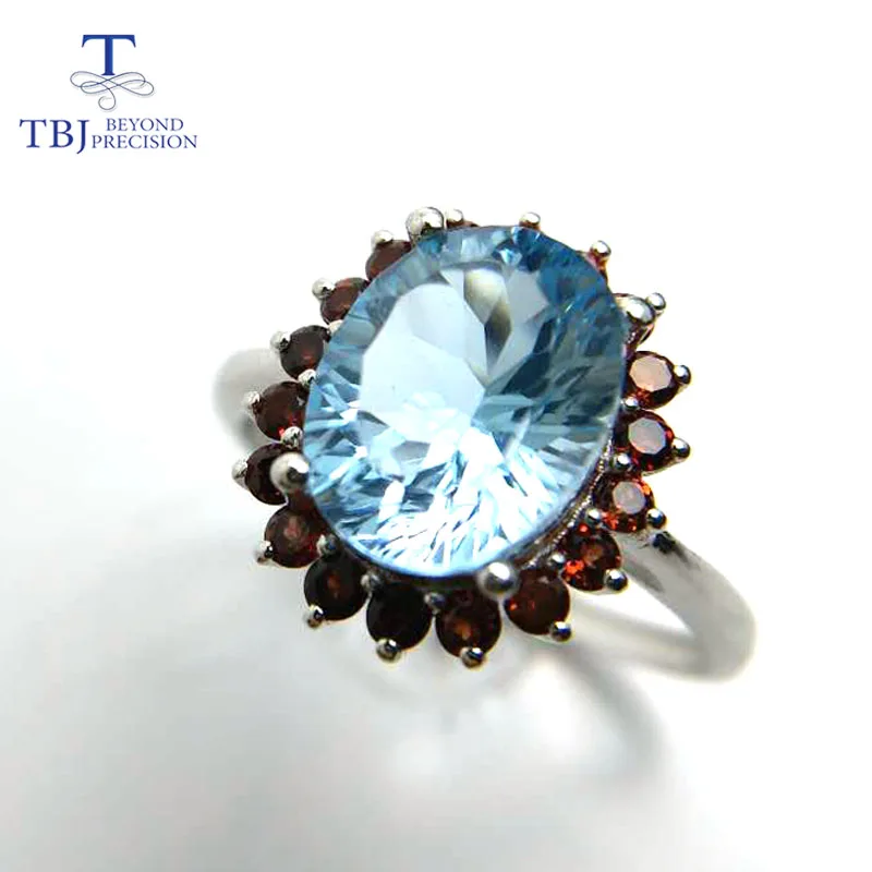

Tbj,3ct up natural sky blue topaz concave cut 8*10mm gemstone silver ring in 925 sterling silver colorstone Ring with gift box