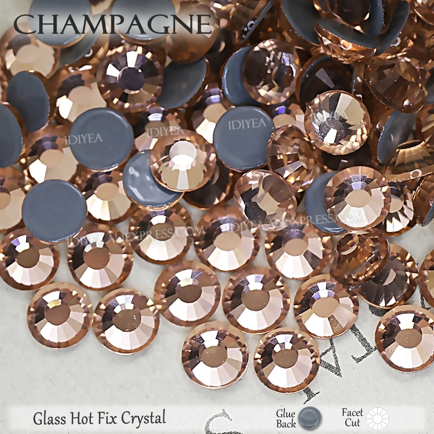 

Champagne garment hotfix rhinestones strass crystals hot fix flatback stones for DIY 3D needlework dress cloth costume decors