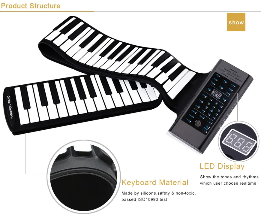 88 клавиш закатать Силиконовое пианино с 128 тонами, 128 ритмами, 14 демонстрационных песен рулон клавиатуры фортепиано(черный микрофон вход