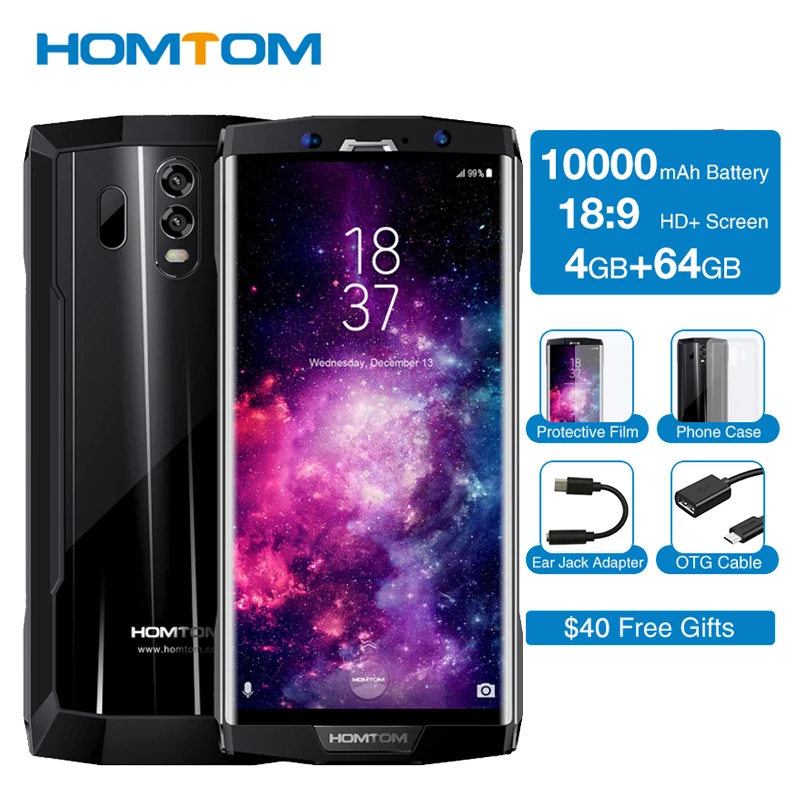 HOMTOM HT70 10000 мАч 6 0 &quotHD + 18: 9 Полный Экран Android 7 мобильный телефон Восьмиядерный MTK6750T