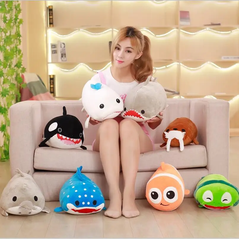 

45cm Cartoon Sea Animals Plush Toy Stuffed Soft Plush fish Whale Shark walrus Pillow Doll Toys Birthday Gifts for Kids Girls