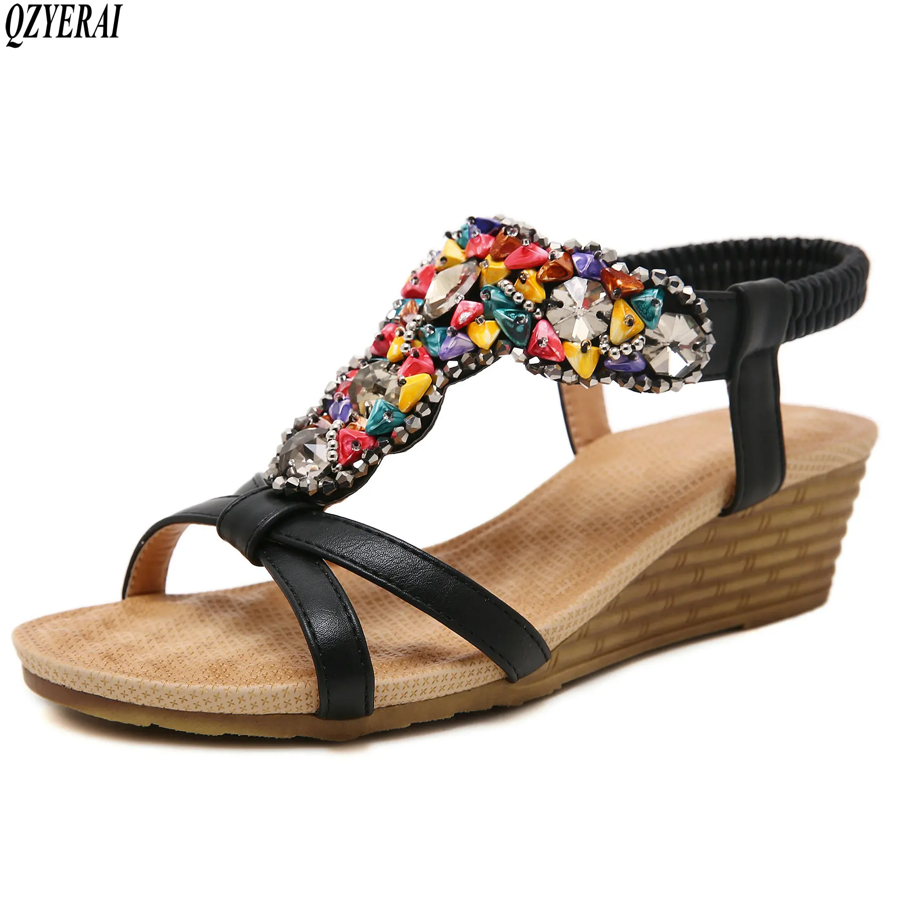 

QZYERAI Summer 2018 comfortable breathable flat bottom water drill single shoe wear-resistant sandals rubber soles sandals black