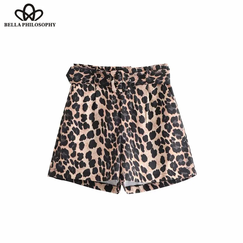 Wonder 2018 new Vintage Leopard Pattern With Belt Shorts High Waist Pockets Zipper Fly Animal Print Sexy Shorts Pantalones women