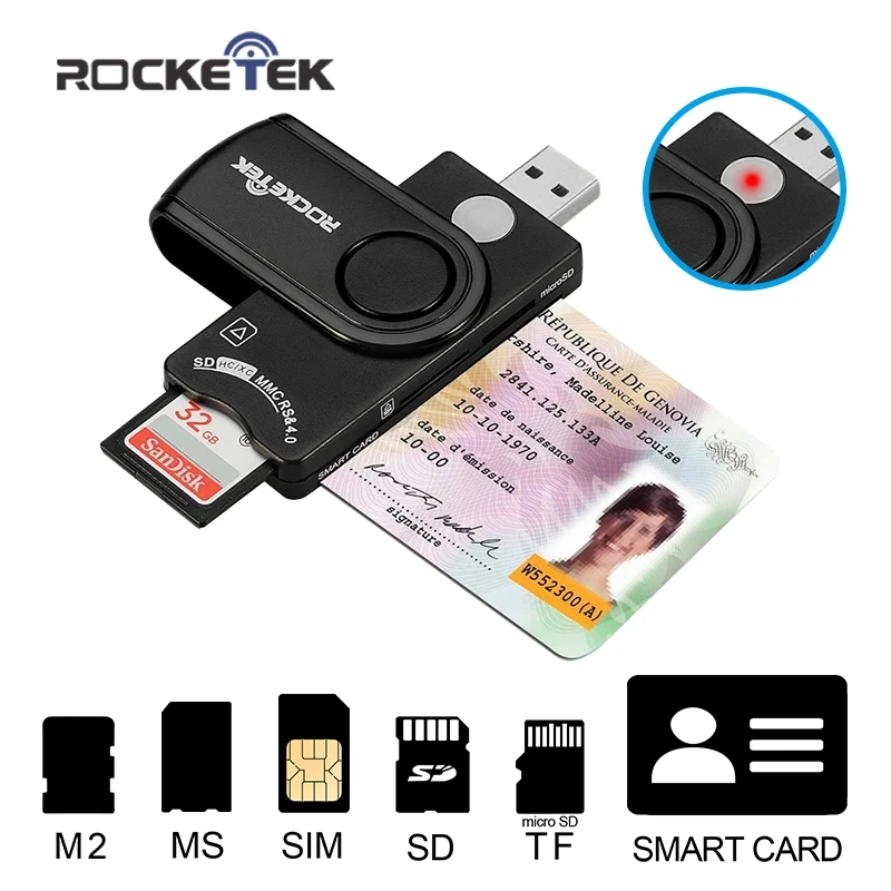 

Rocketek USB 2.0 multi Smart Card Reader SD.TF MS M2 micro SD memory/ID,Bank card,sim cloner connector adapter pccomputer