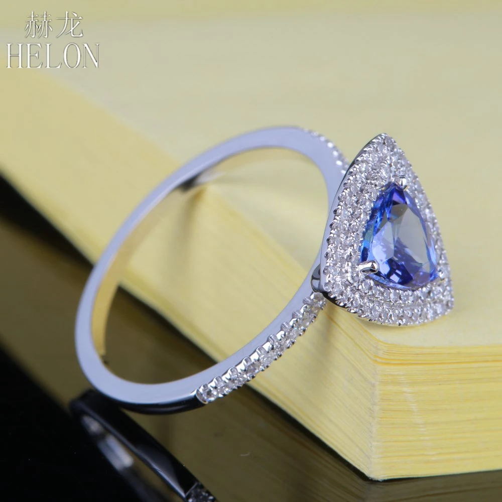 HELON Solid 14 К(AU585) белое золото триллион 0.75CT натуральный Танзанит бриллианты обручальное кольцо для женщин вечерние модные ювелирные изделия