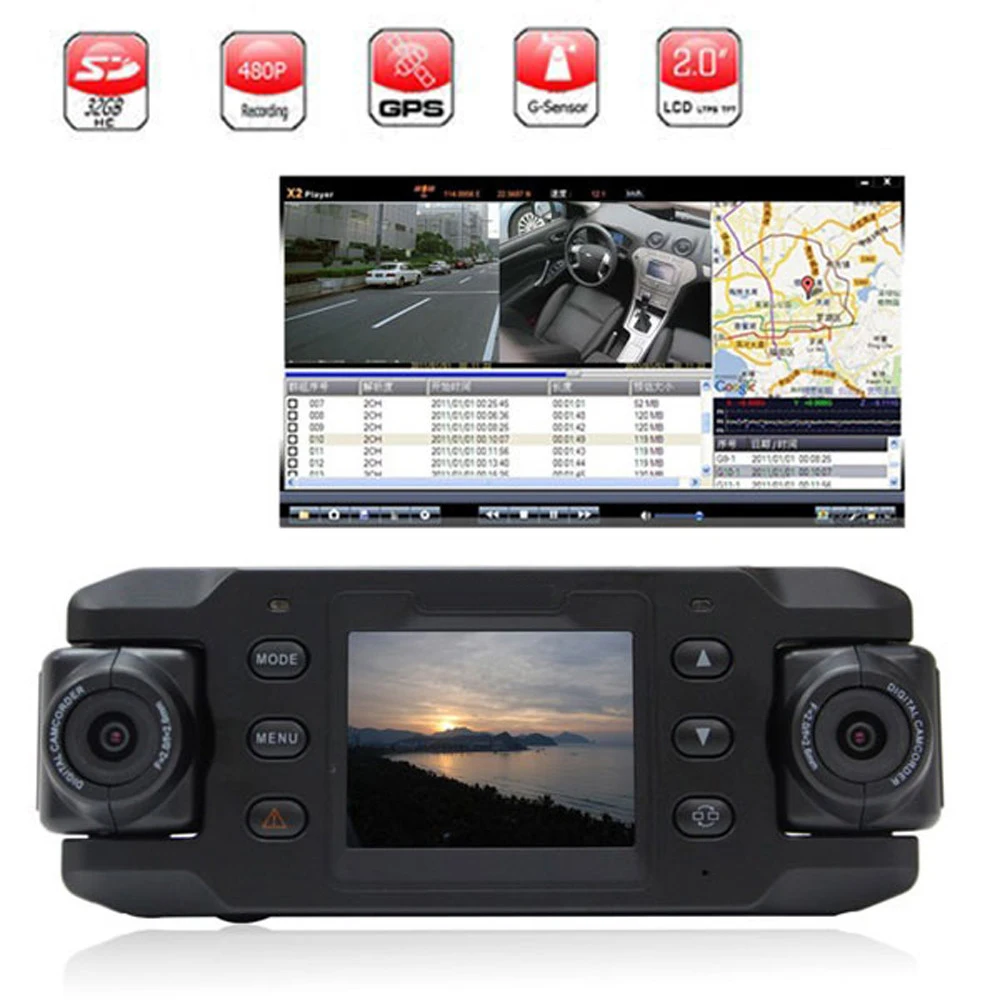 Оригинальная Автомобильная камера с двумя объективами X8000 Full HD 1080P GPS трекером два
