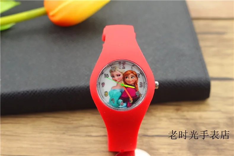 Модная девушка прекрасный Аиша Анна Принцесса карамельный цвет Студенческие Кварцевые часы дети мультфильм силиконовые наручные часы - Цвет: Красный