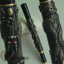 Роликовая шариковая ручка Jinhao 41 античная латунь с кристаллом Дракон чеканка