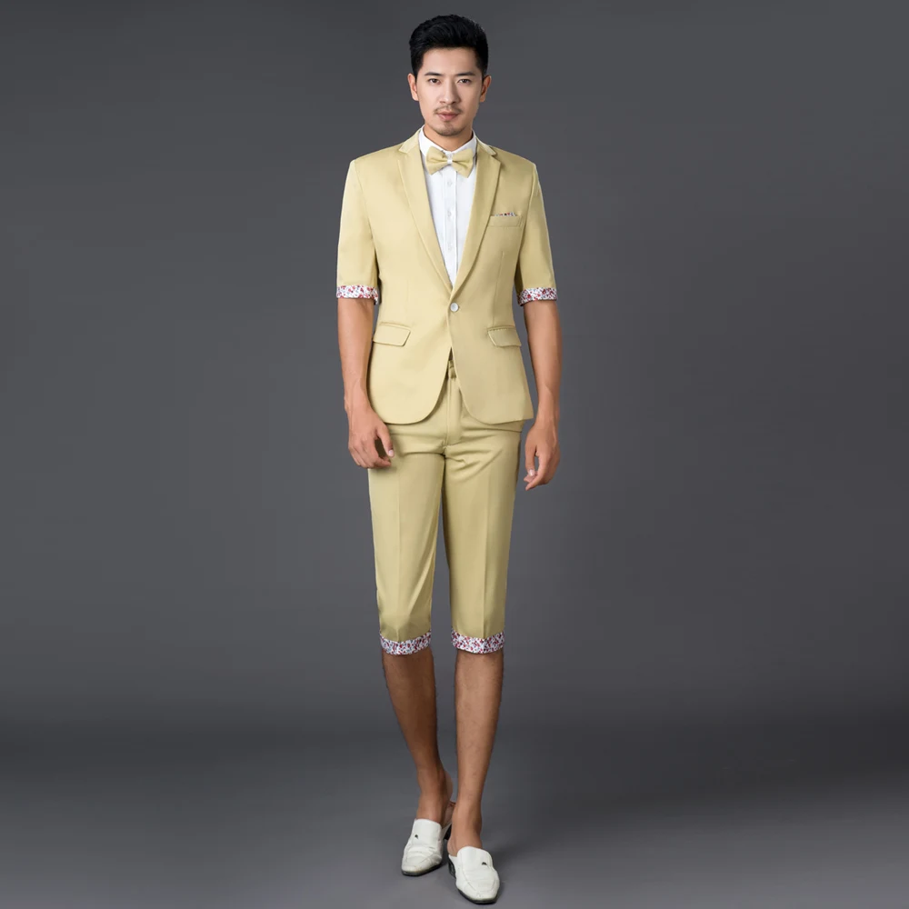 Korean Short Sleeve Color Suits for Men - Photography Cultivating Leisure Suit, Theatrical Costume Pants, Small Suit image 3