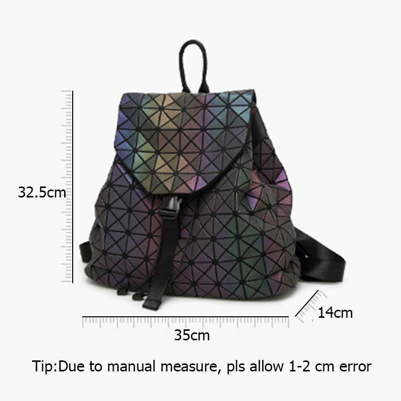 Women Geometric Backpack Luminous Female Evening Bag Diamond Sequins PU Laser Back Pack Lady Casual Plaid Baobao Mochila BP0232 (1)