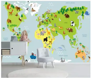 

Custom photo wallpaper for walls 3 d wall mural wallpaper Cartoon map children world animal background wall kids room mural