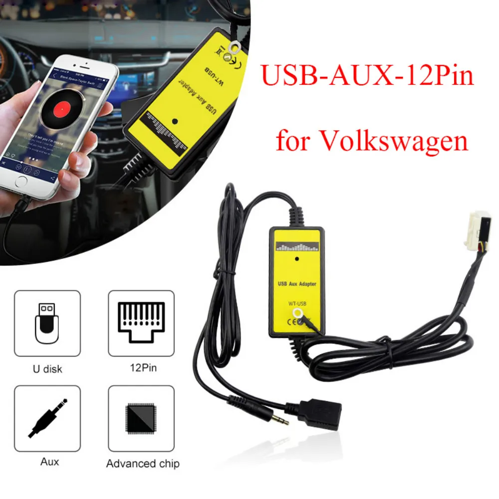 Автомобильное радио для машины USB Aux-in CD-адаптер mp3-плеер радио 3,5 мм Интерфейс CD Changer 12 Pin для VW на сиденье Audi Skoda