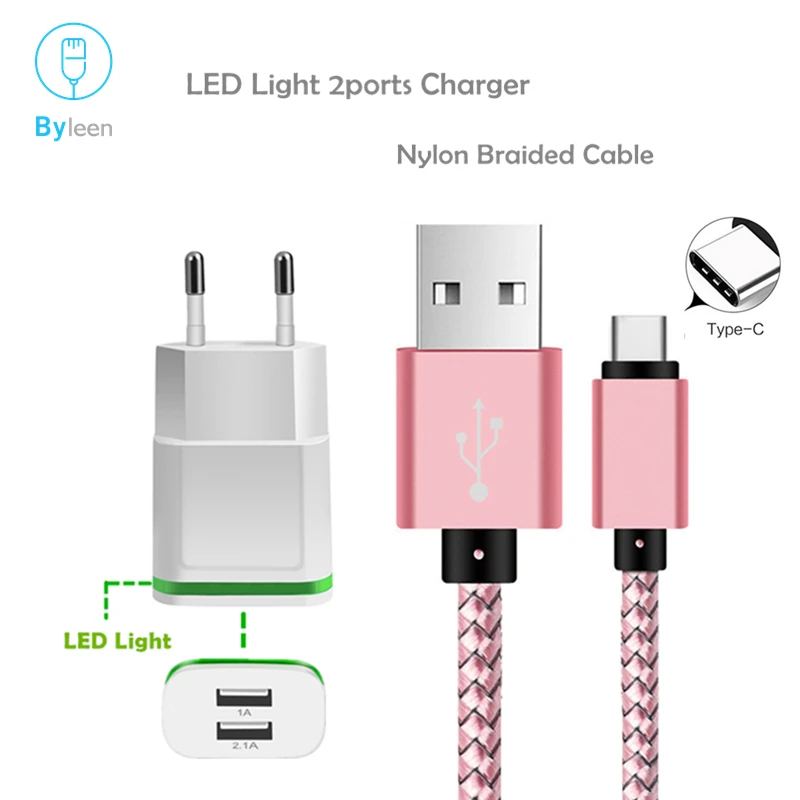 Byleen 100 см розовый USB кабель типа C черный/белый 5 в 2A EU супер зарядное устройство