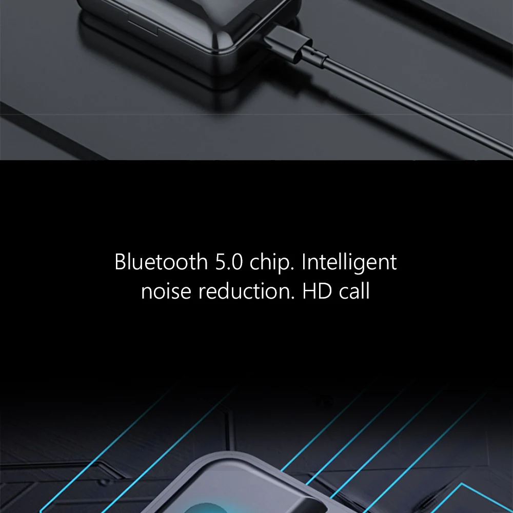 TWS Bluetooth наушники V5.0 беспроводные наушники HIFI наушники стерео бас гарнитура с микрофоном 1500 мАч перезаряжаемый мобильный телефон