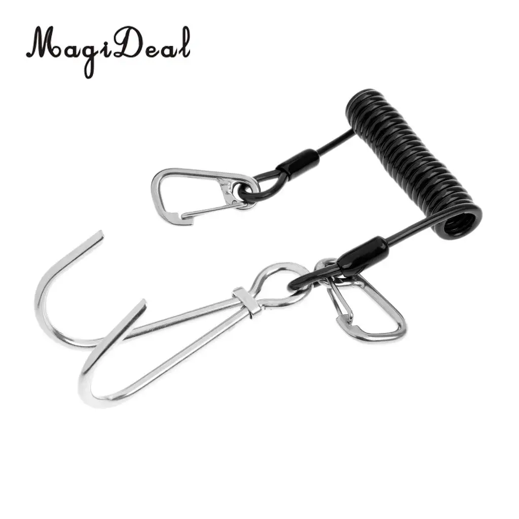 MagiDeal High Strength Scuba Diving Reef Double Hooks&Spiral Coil Lanyard+Carabiner Kit for Drift Dive Swiming Underwater Sport