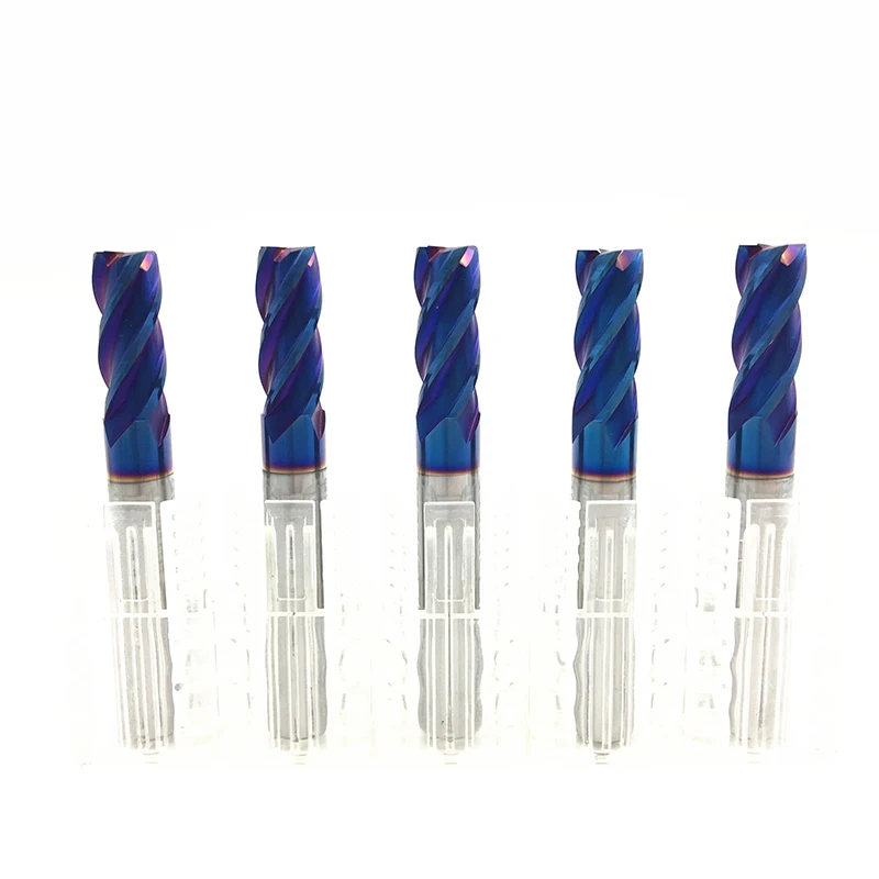 

5PCS 8mm End Mill 60mm Long HRC65 4 Flute D8x20x60L Fattened End Mills Straight Slim Shank nACo-Blue Coated Milling Cutter