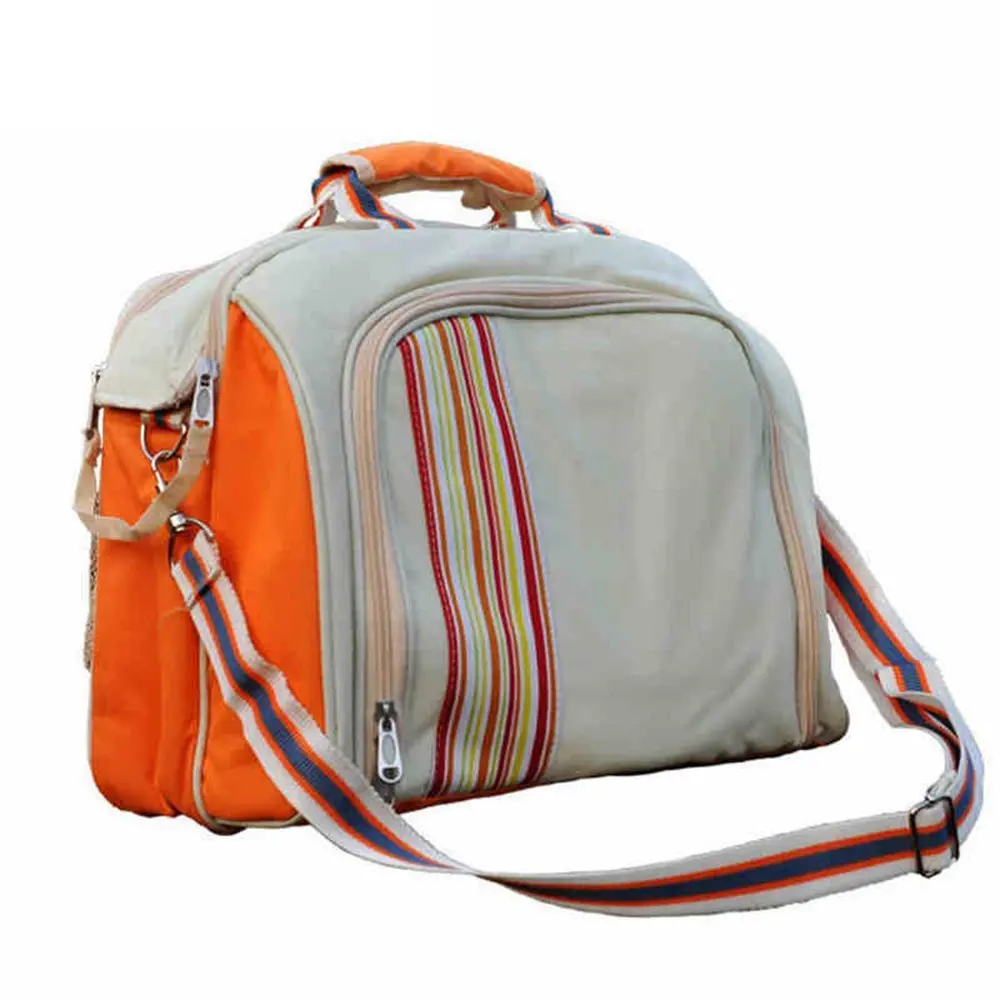4 Person Blue font b Tartan b font Picnic Backpack With Cooler Compartment Detachable Bottle Wine