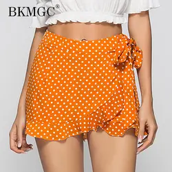Bkmgc 2019 оригинальный дизайн девушка оранжевый шорты для женщин летние в горошек шифон женская короткая юбка Сладкий рюшами повседневные