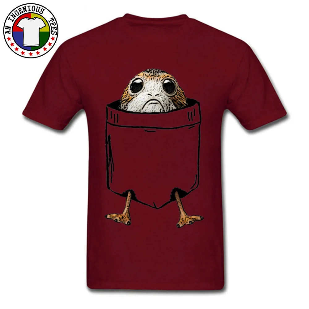 3D Printed Pocket Porg O Neck T-shirts Summer Tops Shirts Short Sleeve for Students Funky Pure Cotton Print T Shirts Pocket Porg maroon