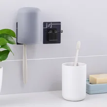 Чашка для мытья с держателем для зубных щеток, чашка для чистки, Бытовая пластиковая сливная простая креативная настенная стиральная стойка, чашка для зубных щеток