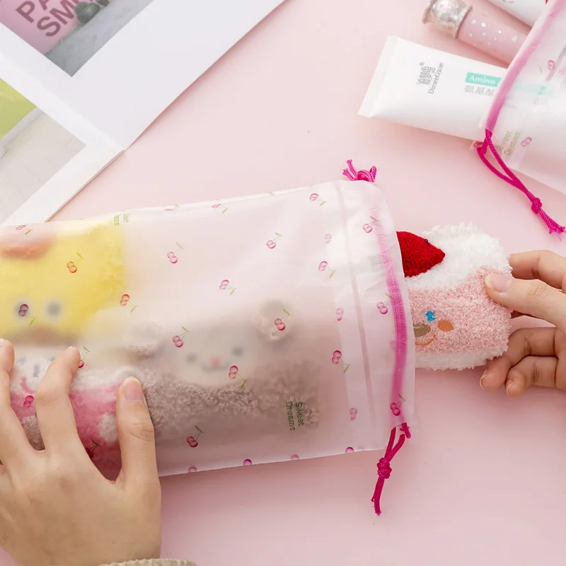 XZP Travel Transparent Scrub Cherry Cosmetic Bag Makeup Case Women String Make Up Bath Organizer Storage Pouch Toiletry Wash Kit