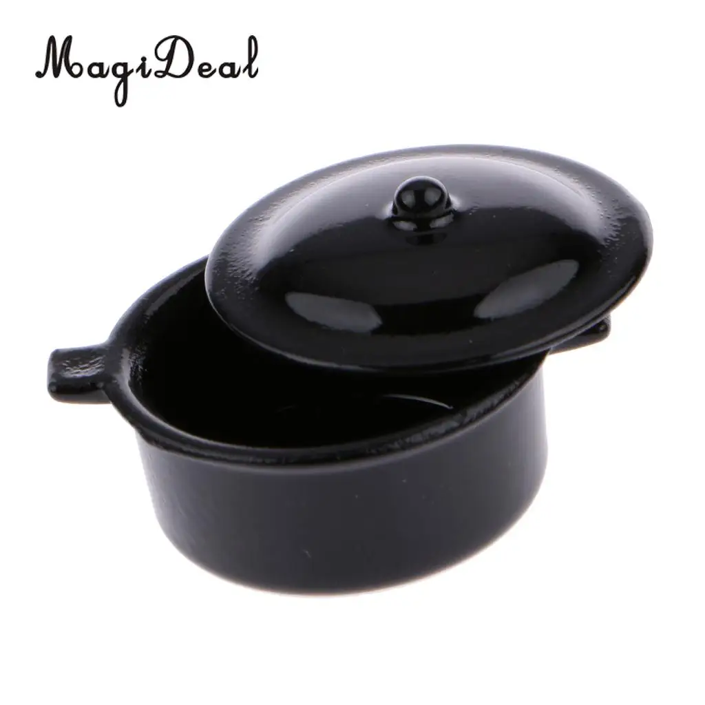 1Pc Alloy 1/12 Dollhouse Miniature Kitchen Kitchenware Utensil Casserole Stock Pot for Dolls House Children Pretend Play Toy
