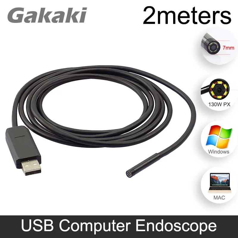 

Gakaki USB Pipe Industrial Borescope Endoscope Inspection Waterproof 7mm 2M USB Car Detector Inspection Snake Scope Camera 6LED