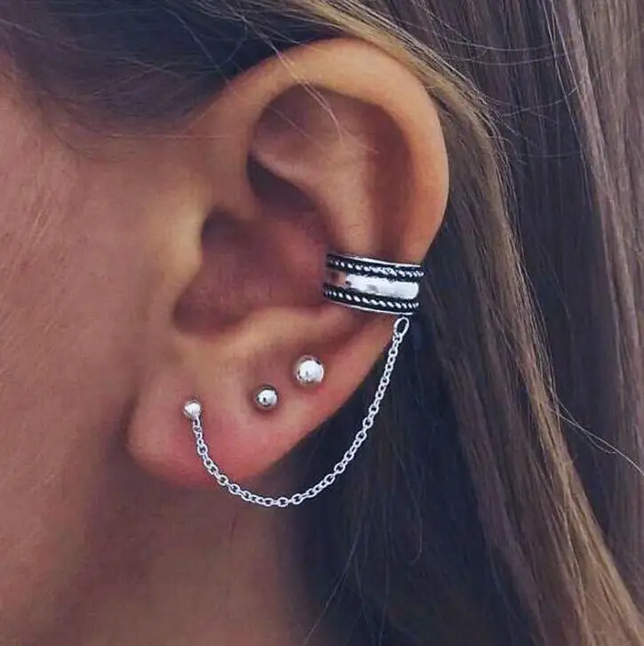 

New Punk Mujer Brincos Girl Leaf Chain Long Tassel Ear Cuff Vintage Clip Earrings For Women Jewelry Boucles Pendientes Bijoux